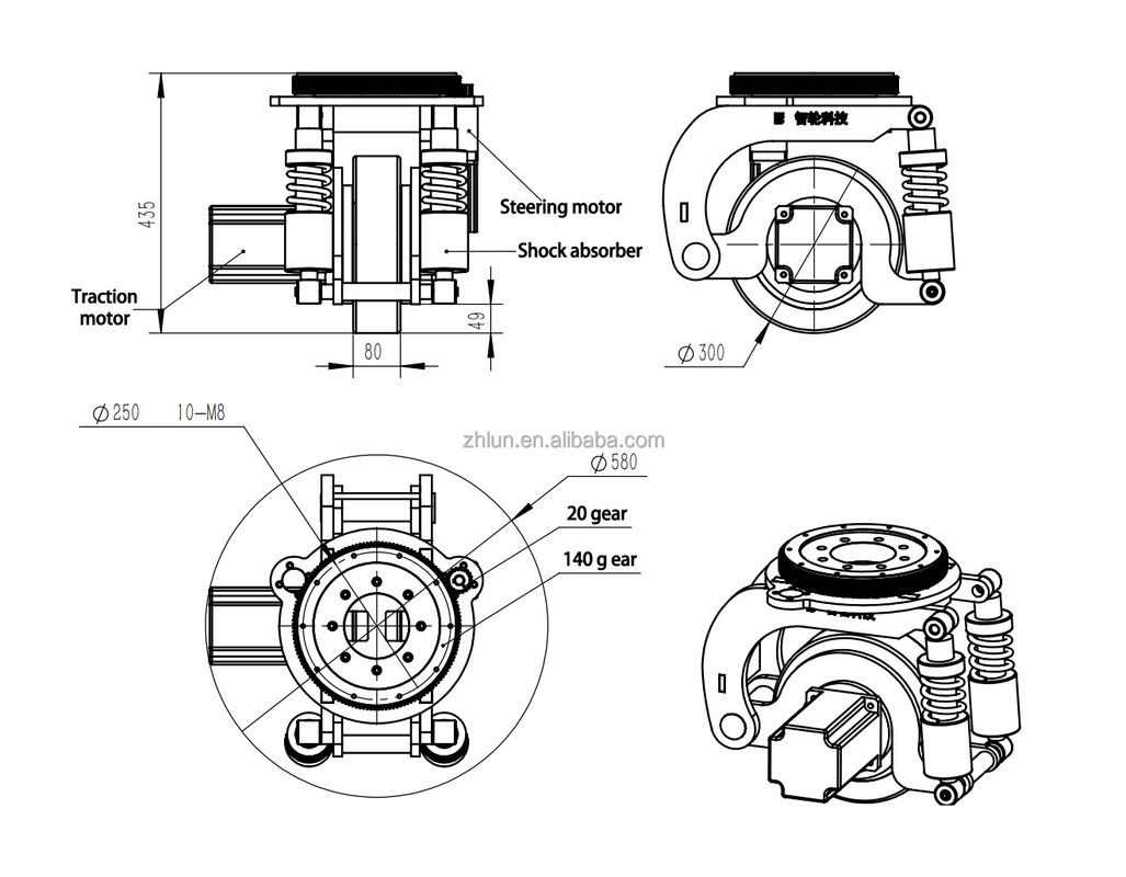 300mm DC AC Motor ชุดขับเคลื่อนล้อแนวตั้งแนวนอน Power Agv Steering Drive Wheel
